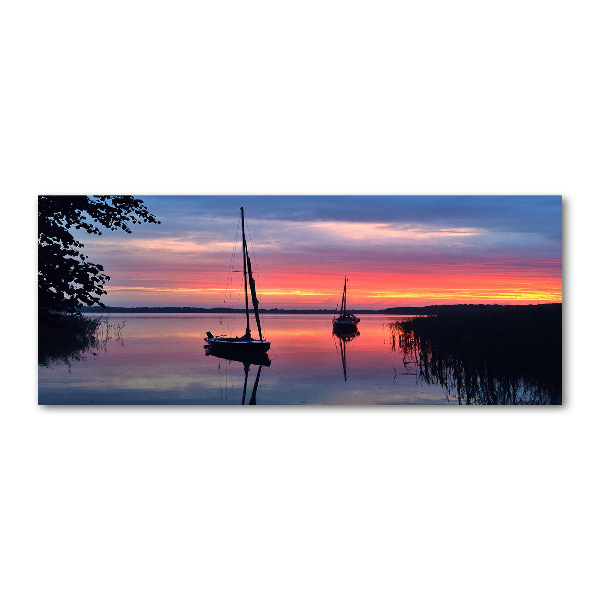 Quadro in vetro acrilico Barche a vela al tramonto