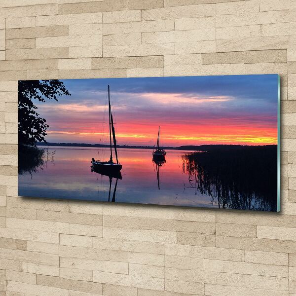 Quadro in vetro acrilico Barche a vela al tramonto