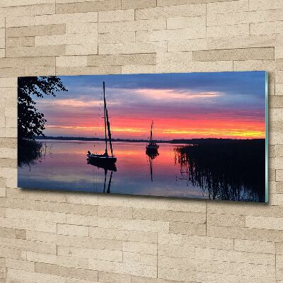 Quadro in vetro acrilico Barche a vela al tramonto
