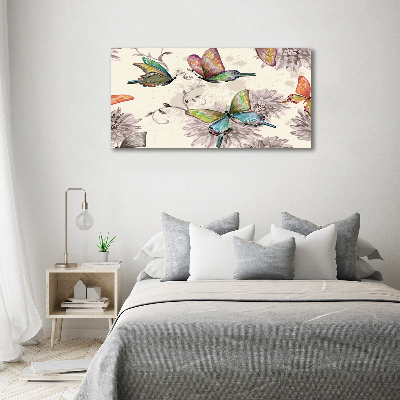 Quadro vetro acrilico Farfalle e fiori