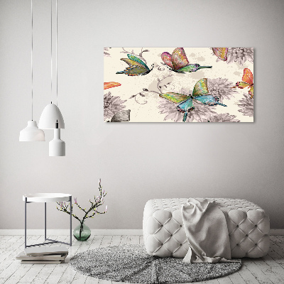 Quadro vetro acrilico Farfalle e fiori