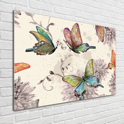 Quadro vetro acrilico Farfalle e fiori