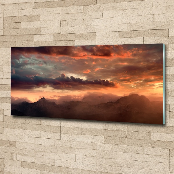 Quadro vetro acrilico Tramonto sulle montagne