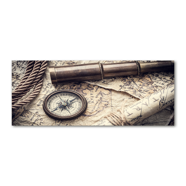 Quadro su vetro acrilico Bussola, mappa, lente d'ingrandimento