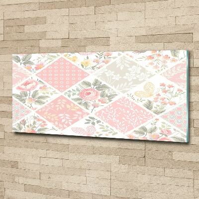 Quadro in vetro acrilico Motivo con rose e farfalle