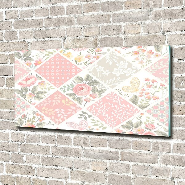 Quadro in vetro acrilico Motivo con rose e farfalle