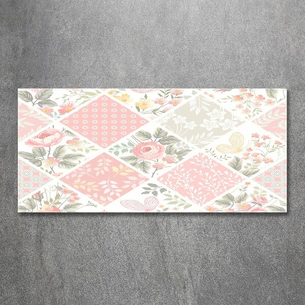 Quadro in vetro acrilico Motivo con rose e farfalle