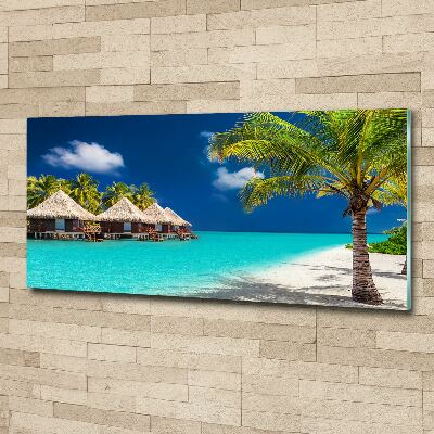Quadro su vetro acrilico Bungalow alle Maldive