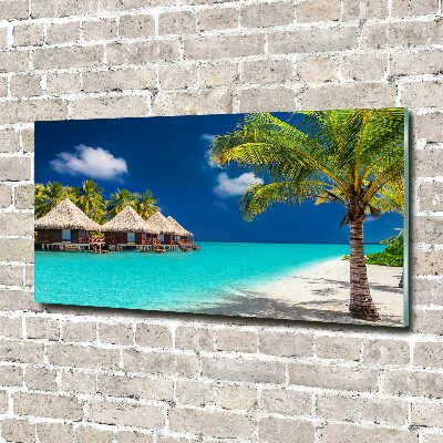 Quadro su vetro acrilico Bungalow alle Maldive