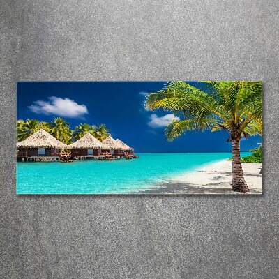 Quadro su vetro acrilico Bungalow alle Maldive