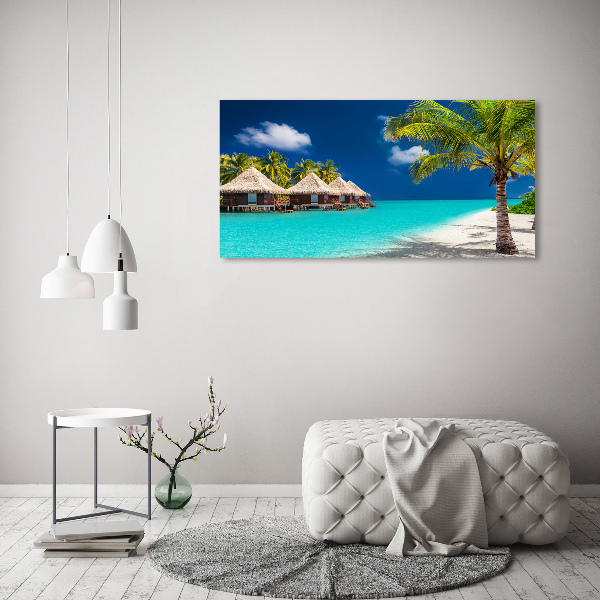 Quadro su vetro acrilico Bungalow alle Maldive