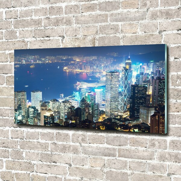 Quadro in vetro acrilico Hong Kong di notte