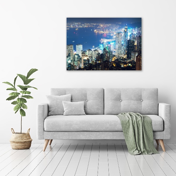 Quadro in vetro acrilico Hong Kong di notte
