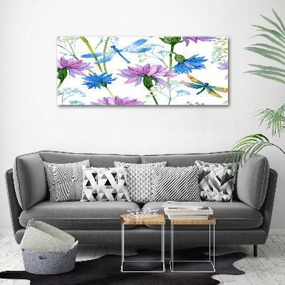 Quadro in vetro acrilico Fiori e libellule