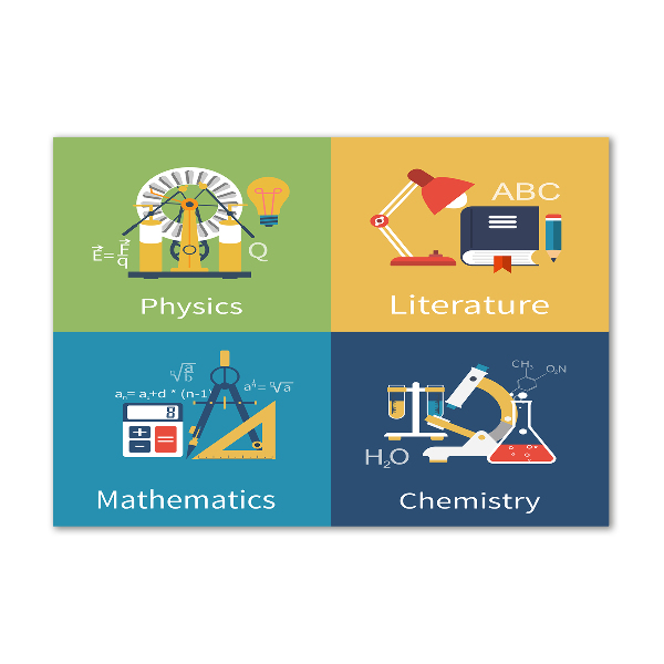 Quadro in vetro acrilico Materie scolastiche