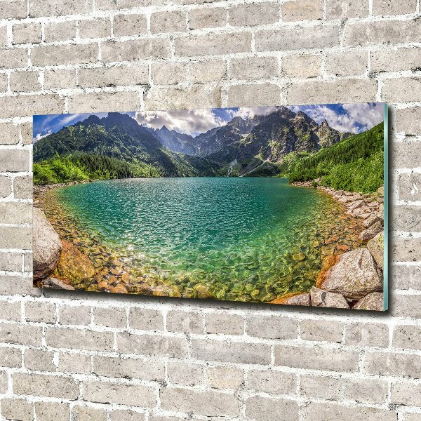 Quadro in vetro acrilico Lago tra le montagne