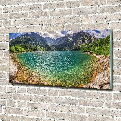 Quadro in vetro acrilico Lago tra le montagne