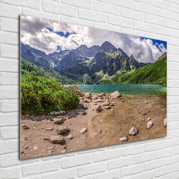 Quadro vetro acrilico Lago tra le montagne