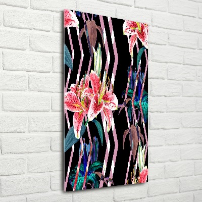 Quadro stampa su vetro acrilico verticale Sfondo di gigli