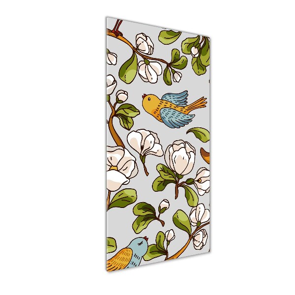Quadro vetro acrilico verticale Uccelli e fiori