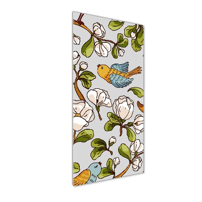 Quadro vetro acrilico verticale Uccelli e fiori