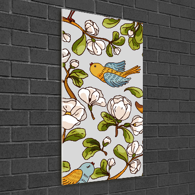 Quadro vetro acrilico verticale Uccelli e fiori
