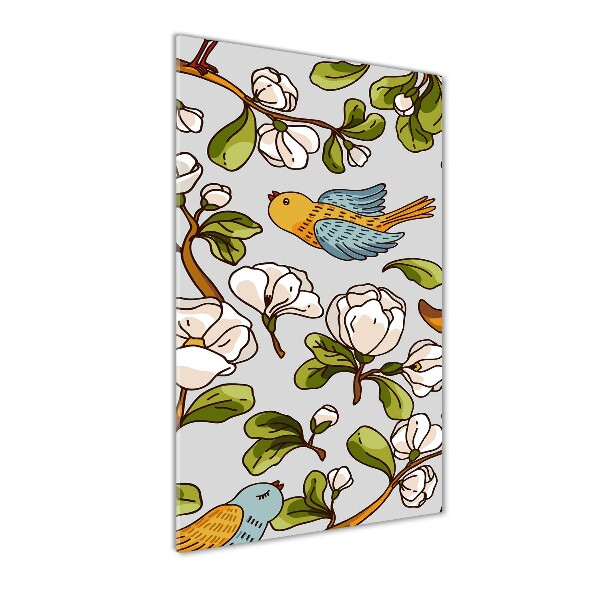 Quadro vetro acrilico verticale Uccelli e fiori