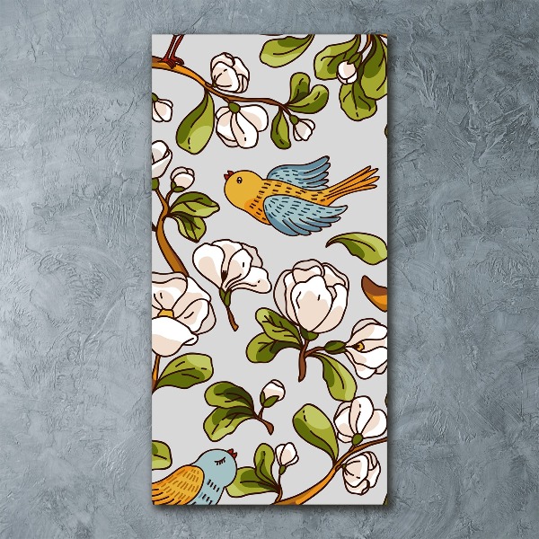 Quadro vetro acrilico verticale Uccelli e fiori