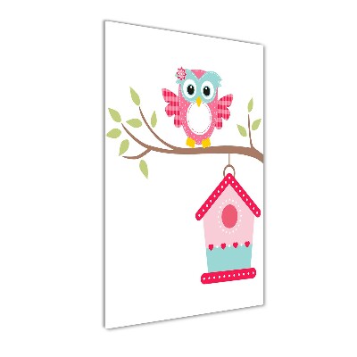 Quadro stampa su vetro acrilico verticale Gufo su un ramo