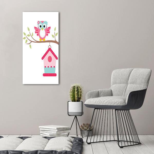 Quadro stampa su vetro acrilico verticale Gufo su un ramo
