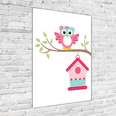 Quadro stampa su vetro acrilico verticale Gufo su un ramo