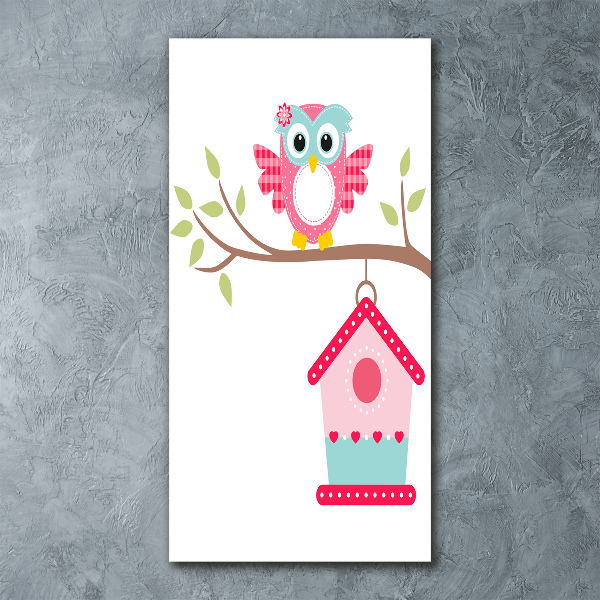 Quadro stampa su vetro acrilico verticale Gufo su un ramo