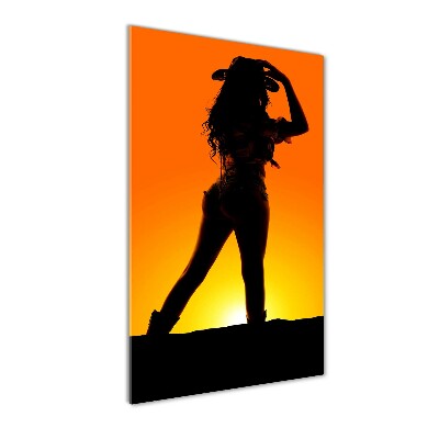 Quadro stampa su vetro acrilico verticale Silhouette da cowgirl