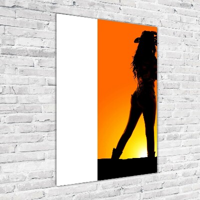 Quadro stampa su vetro acrilico verticale Silhouette da cowgirl
