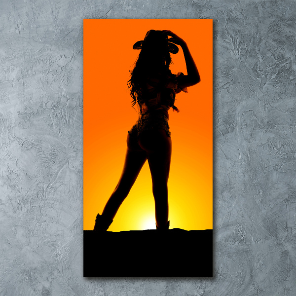 Quadro stampa su vetro acrilico verticale Silhouette da cowgirl