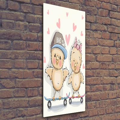Quadro in vetro acrilico verticale Galline sullo skateboard