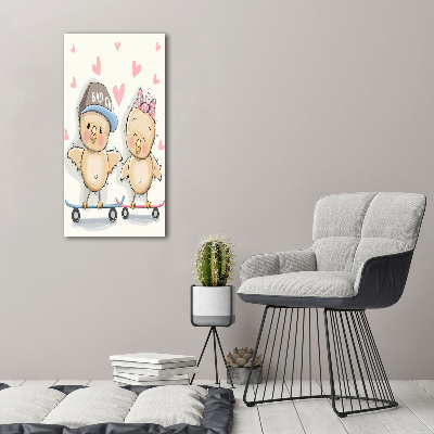 Quadro in vetro acrilico verticale Galline sullo skateboard