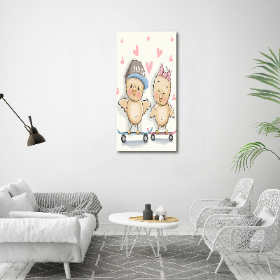 Quadro in vetro acrilico verticale Galline sullo skateboard
