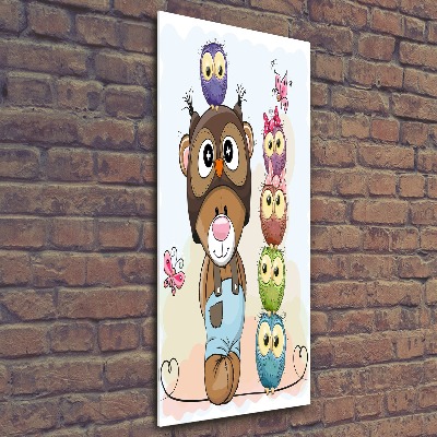 Quadro acrilico verticale Orsacchiotti e gufi