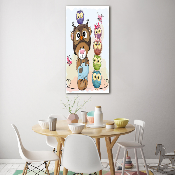 Quadro acrilico verticale Orsacchiotti e gufi