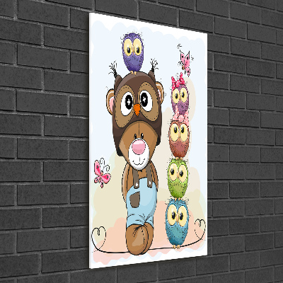 Quadro acrilico verticale Orsacchiotti e gufi
