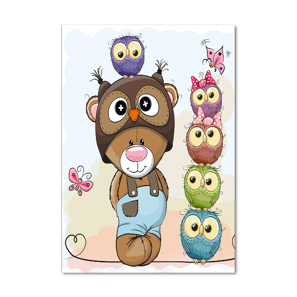 Quadro acrilico verticale Orsacchiotti e gufi