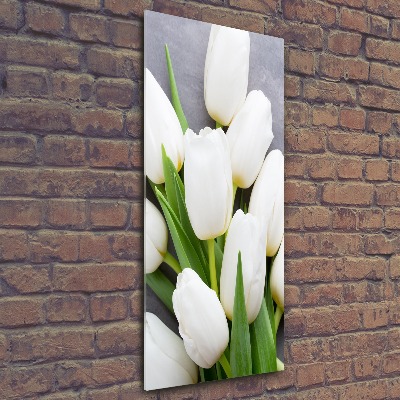Quadro in vetro acrilico verticale Tulipani bianchi