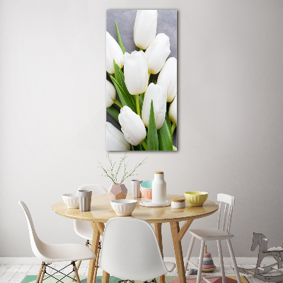 Quadro in vetro acrilico verticale Tulipani bianchi