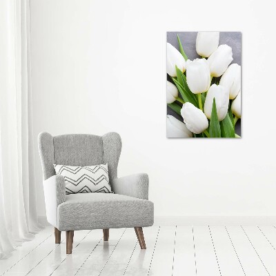 Quadro in vetro acrilico verticale Tulipani bianchi