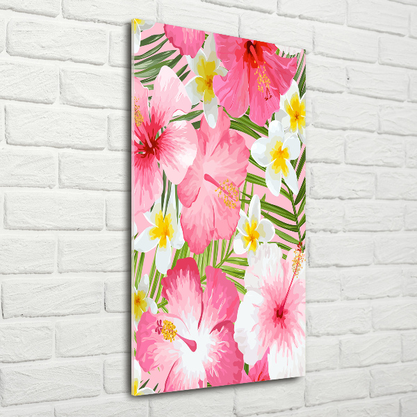 Quadro in vetro acrilico verticale Fiori tropicali