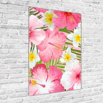 Quadro in vetro acrilico verticale Fiori tropicali