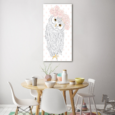 Quadro vetro acrilico verticale Gufo in una ghirlanda