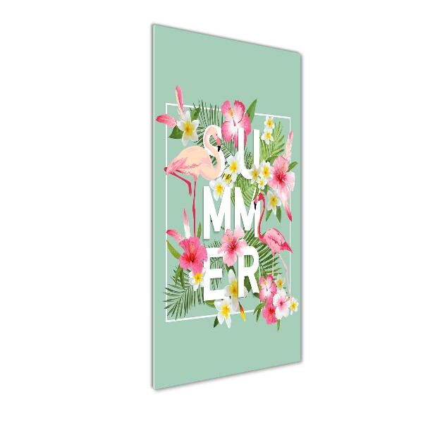 Quadro vetro acrilico verticale Vacanze e fenicotteri