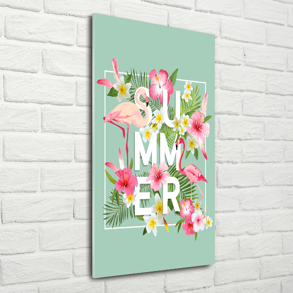 Quadro vetro acrilico verticale Vacanze e fenicotteri